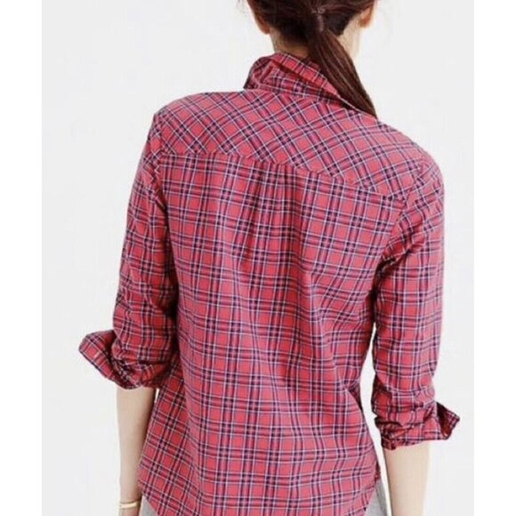 J Crew Women Sz 0 Christmas Plaid Tartan Print Oversize Popover Shirt Top Red xs - Picture 9 of 12